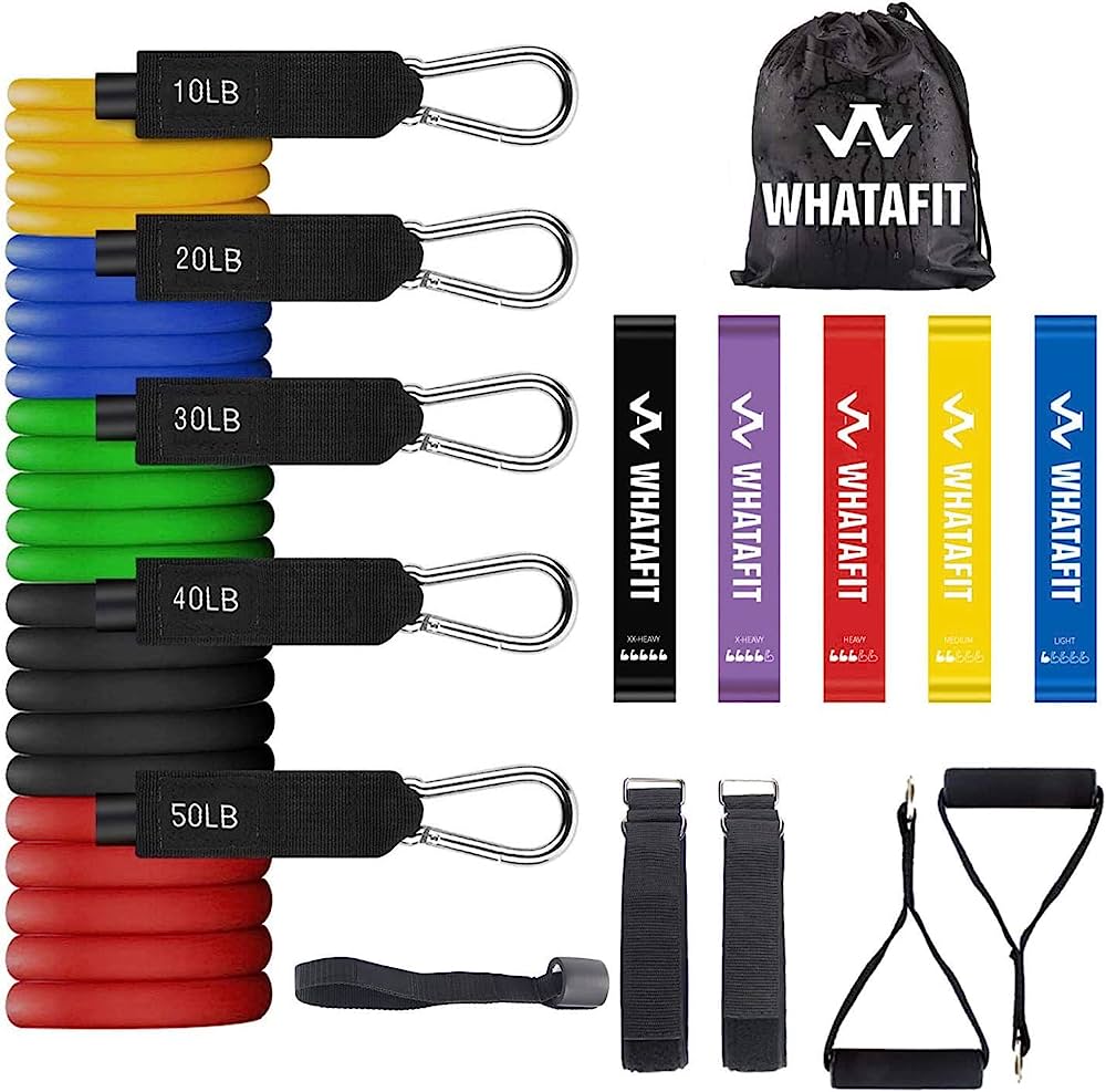 Whatafit Resistance Bands Set, Exercise Bands with Door Anchor, Handles, Carry Bag, Legs Ankle Straps for Resistance Training, Physical Therapy, Home Workouts
